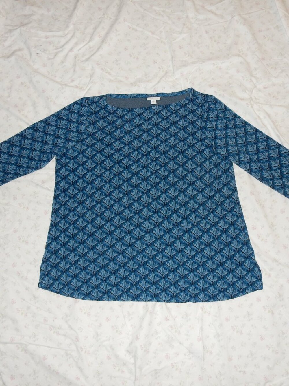 ENDS 9/1 J Jill long sleeve blue shirt patterned ponte knit SUPER SOFT L XL